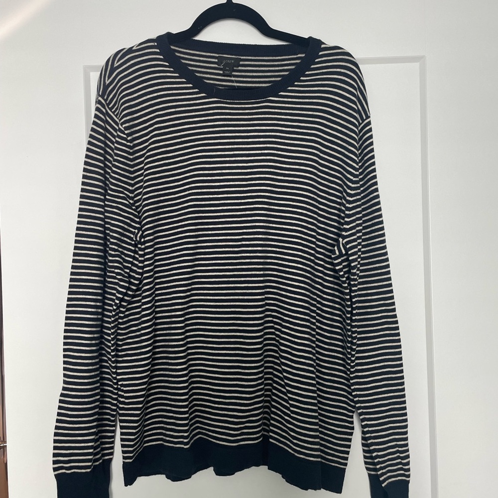 J. Crew Men's Navy White Nautical Striped Knit Crew Neck Long sleeve Sweater XL